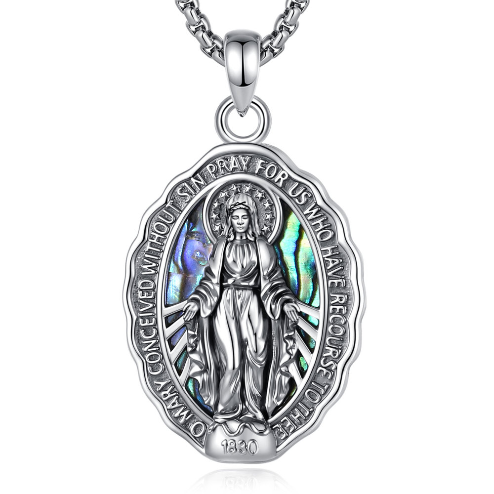 Merryshine Jewelry Virgin Mary Miraculous Medal Pendant with Abalone Shell