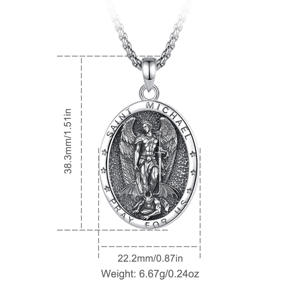 Merryshine Jewelry Thick Silver Plated St. Michael Archangel Oval Medal