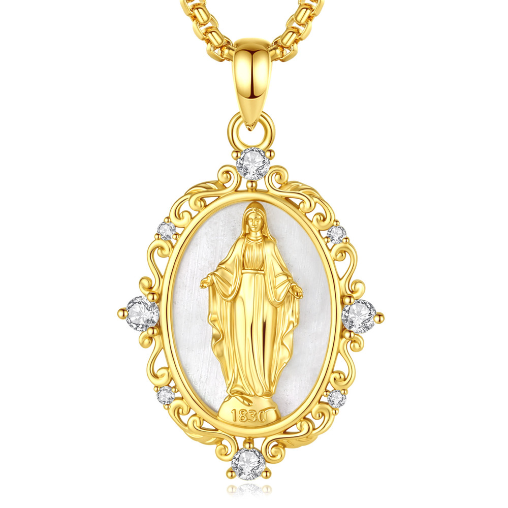 Merryshine Jewelry 18K Gold Plated Virgin Mary Pendant with Mother of Pearl