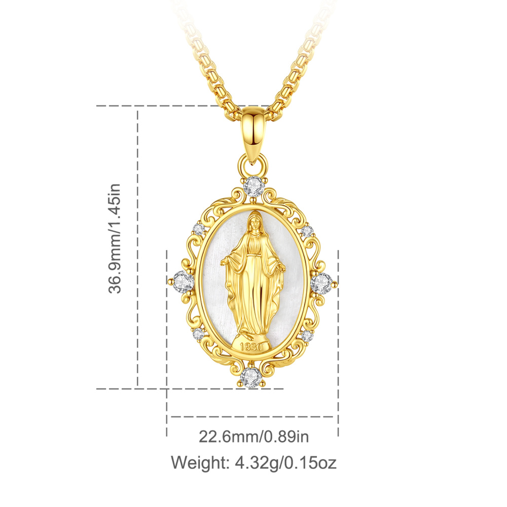 Merryshine Jewelry 18K Gold Plated Virgin Mary Pendant with Mother of Pearl