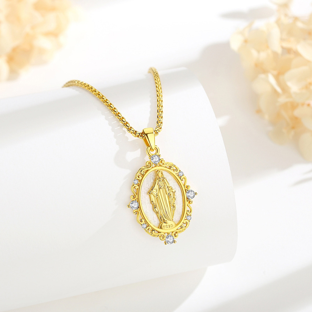 Merryshine Jewelry 18K Gold Plated Virgin Mary Pendant with Mother of Pearl