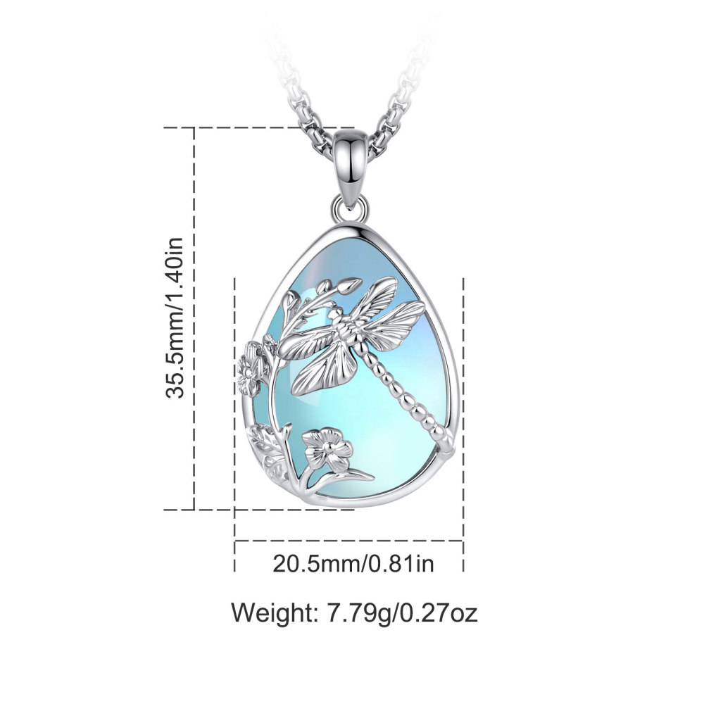 Merryshine Jewelry Rhodium Plated Dragonfly Teardrop Moonstone Pendant