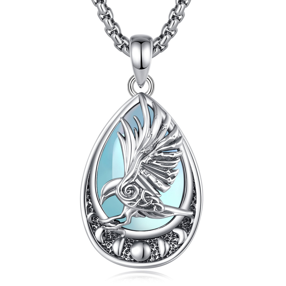 Merryshine Jewelry Moon Phase Celtic Raven Moonstone Pendant
