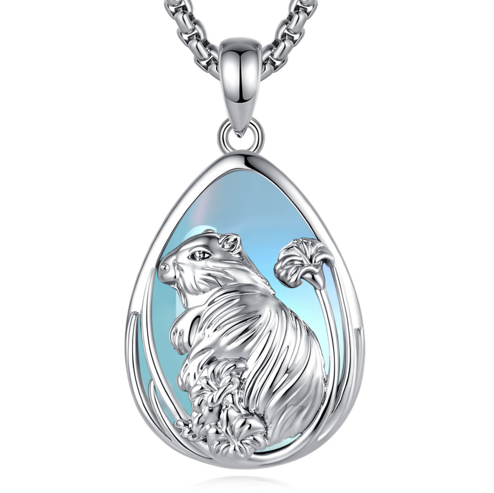 Merryshine Jewelry Silver Plated Capybara Teardrop Moonstone Pendant