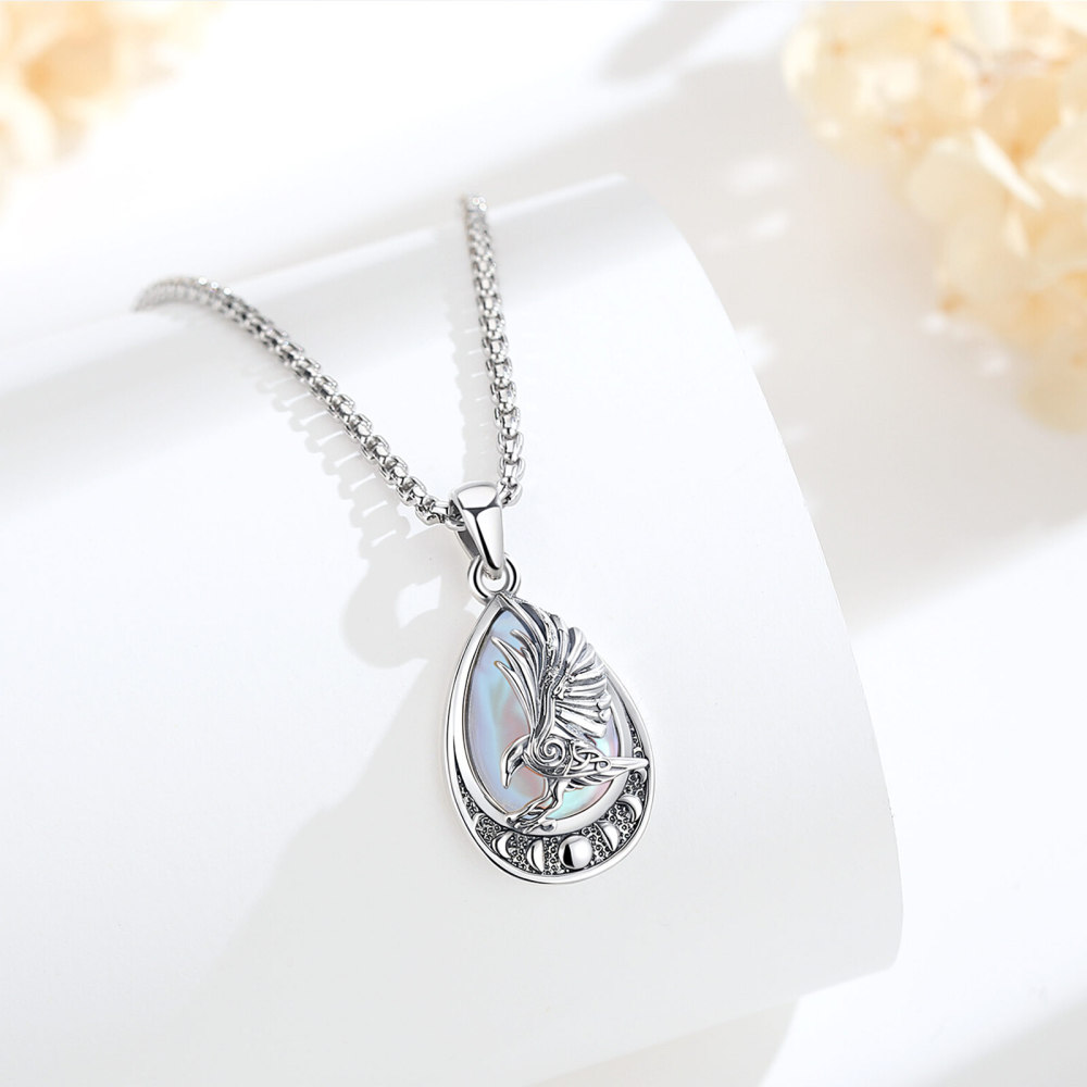 Merryshine Jewelry Moon Phase Celtic Raven Moonstone Pendant