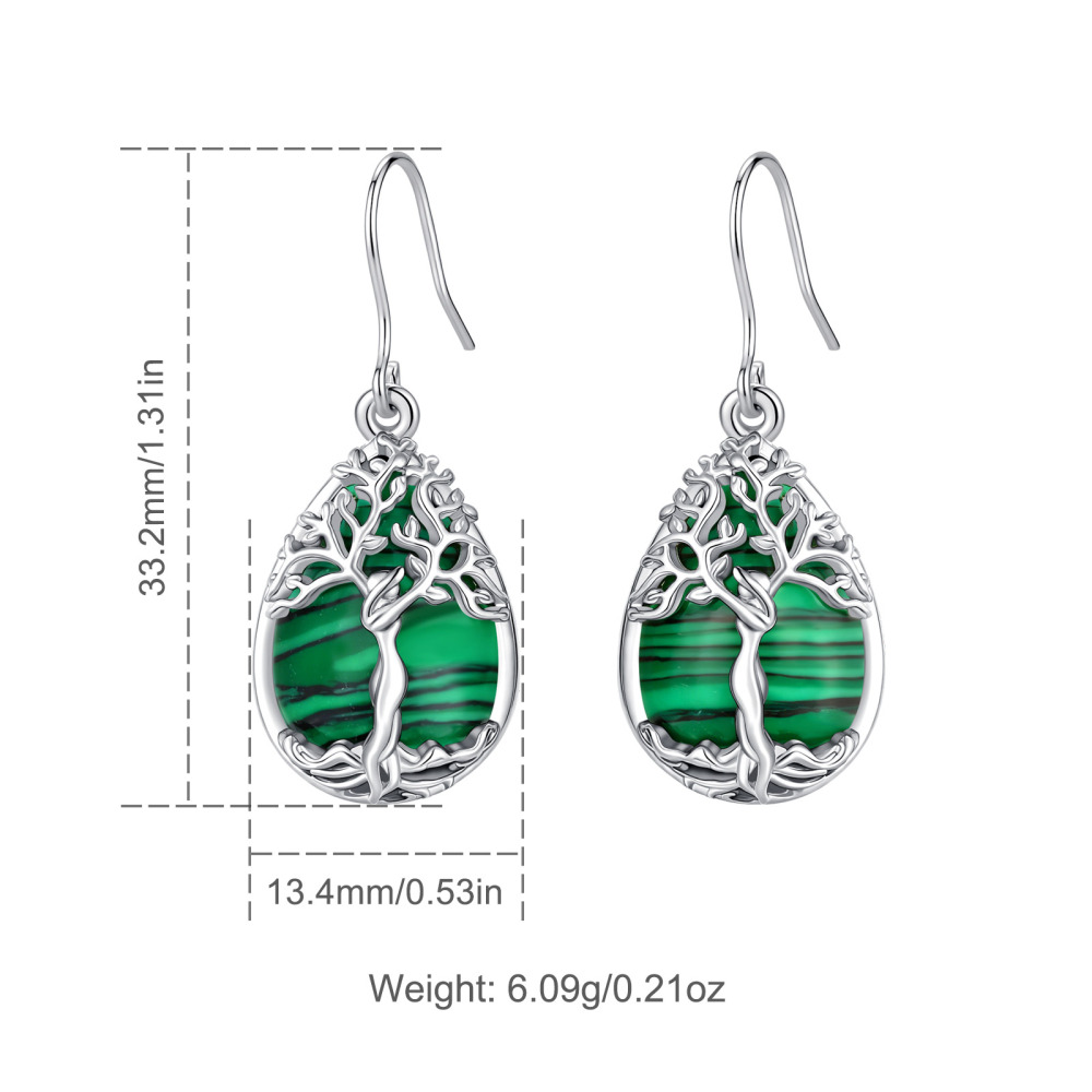 Merryshine Jewelry Teardrop Tree of Life Dangle Earrings with Malachite