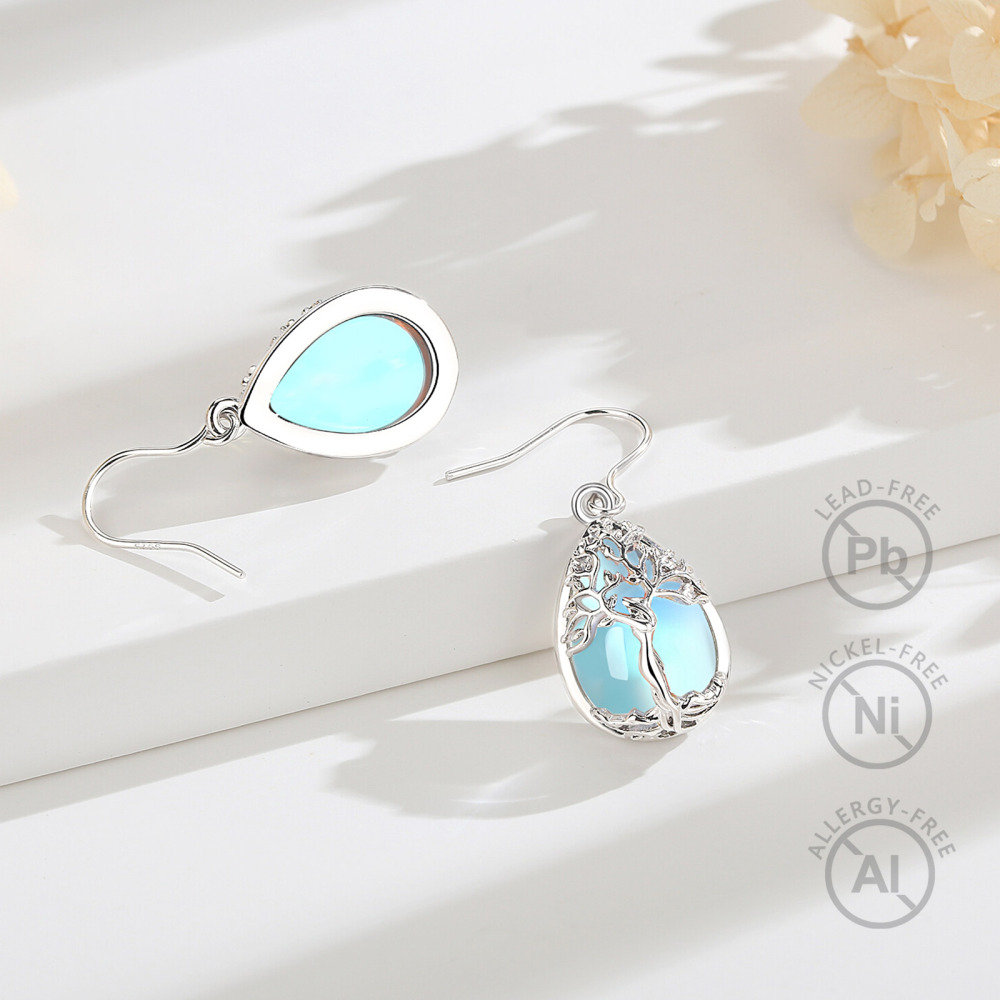 Merryshine Jewelry Teardrop Tree of Life Dangle Earrings with Moonstone