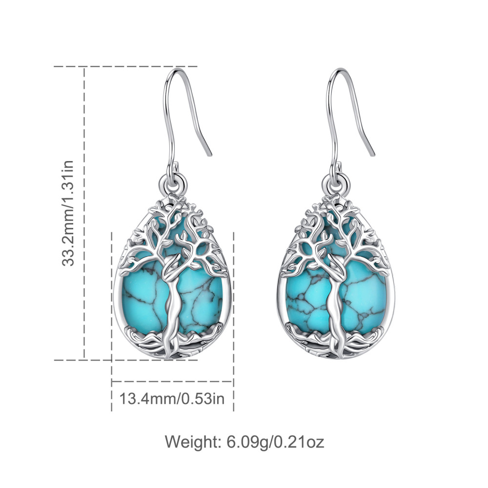 Merryshine Jewelry Teardrop Tree of Life Dangle Earrings with Turquoise