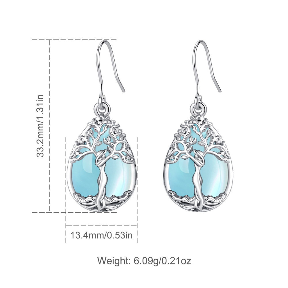 Merryshine Jewelry Teardrop Tree of Life Dangle Earrings with Moonstone