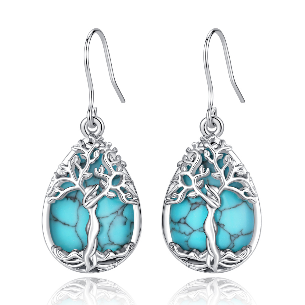 Merryshine Jewelry Teardrop Tree of Life Dangle Earrings with Turquoise