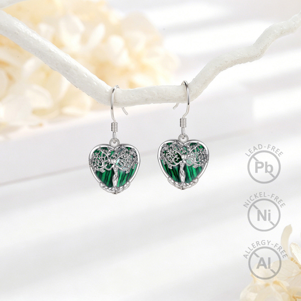 Merryshine Jewelry Heart Goddess Tree Drop Earrings with Malachite