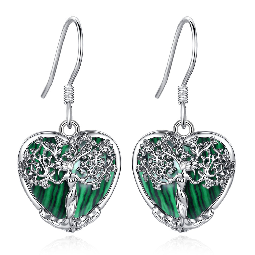 Merryshine Jewelry Heart Goddess Tree Drop Earrings with Malachite