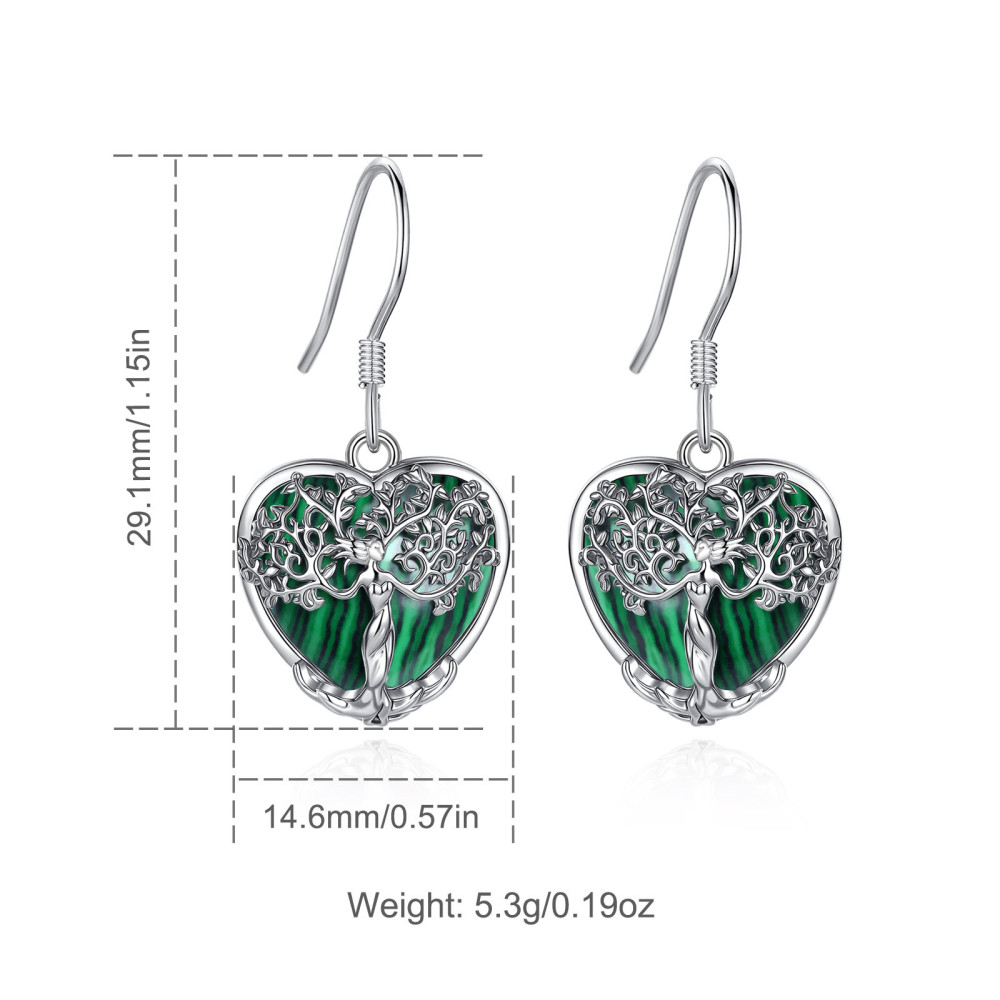 Merryshine Jewelry Heart Goddess Tree Drop Earrings with Malachite