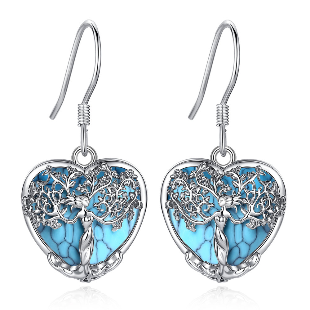Merryshine Jewelry Heart Goddess Tree Drop Earrings with Turquoise