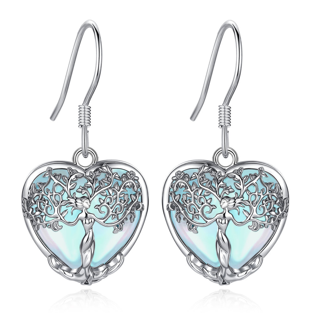Merryshine Jewelry Heart Goddess Tree Drop Earrings with Moonstone