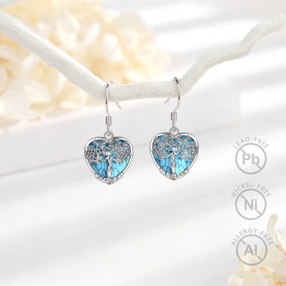 Merryshine Jewelry Heart Goddess Tree Drop Earrings with Turquoise