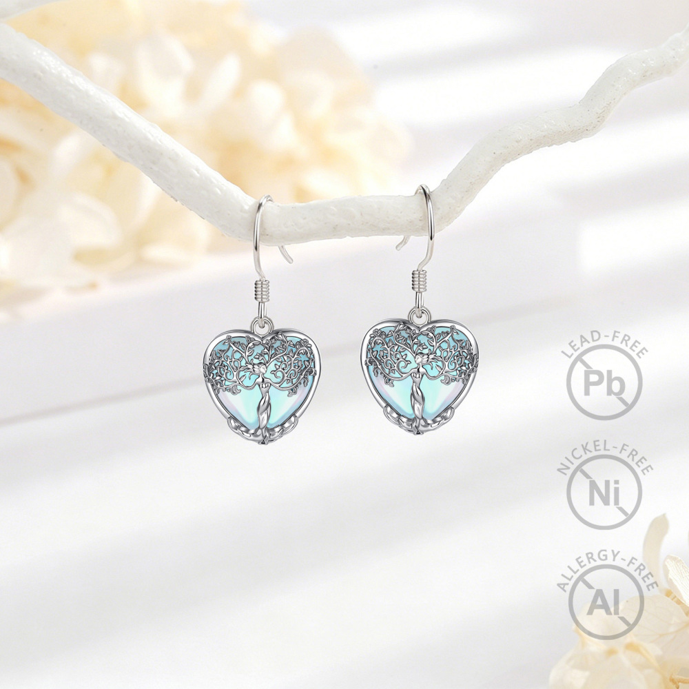 Merryshine Jewelry Heart Goddess Tree Drop Earrings with Moonstone