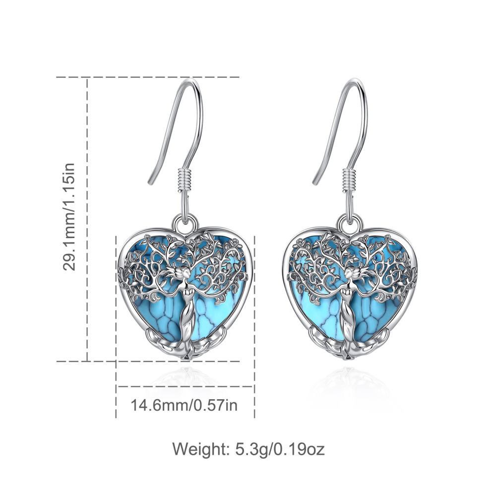 Merryshine Jewelry Heart Goddess Tree Drop Earrings with Turquoise