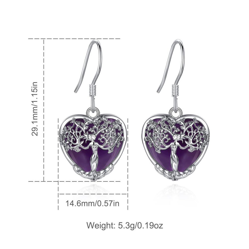Merryshine Jewelry Heart Goddess Tree Drop Earrings with Amethyst