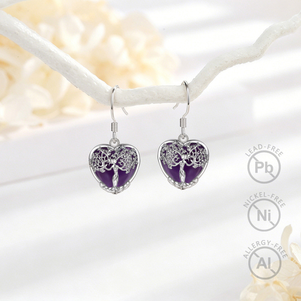 Merryshine Jewelry Heart Goddess Tree Drop Earrings with Amethyst