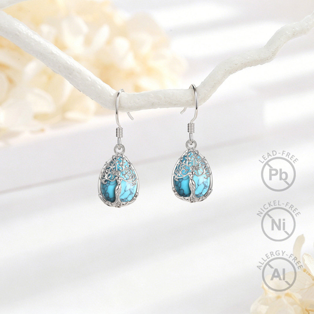 Merryshine Jewelry Teardrop Goddess Tree Drop Earrings with Turquoise