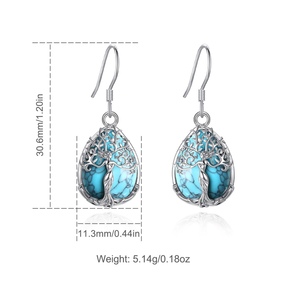 Merryshine Jewelry Teardrop Goddess Tree Drop Earrings with Turquoise