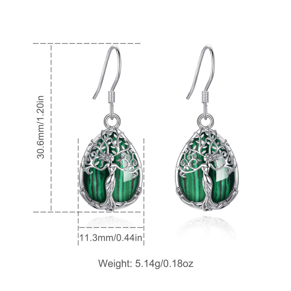 Merryshine Jewelry Teardrop Goddess Tree Drop Earrings with Malachite