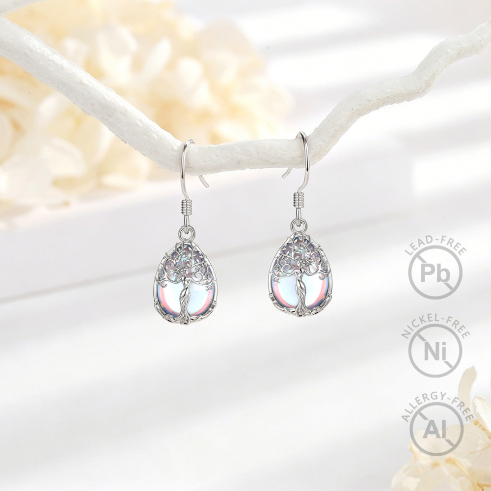 Merryshine Jewelry Teardrop Goddess Tree Drop Earrings with Moonstone
