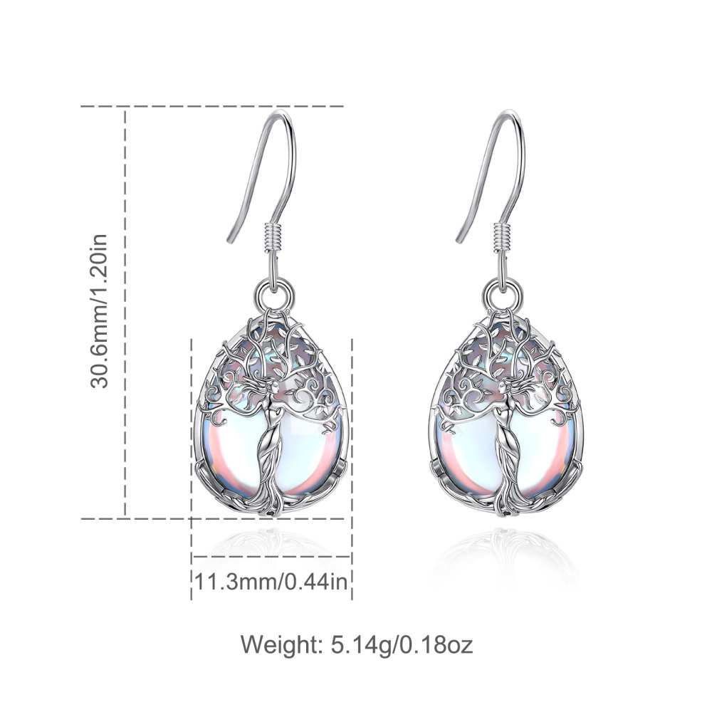 Merryshine Jewelry Teardrop Goddess Tree Drop Earrings with Moonstone