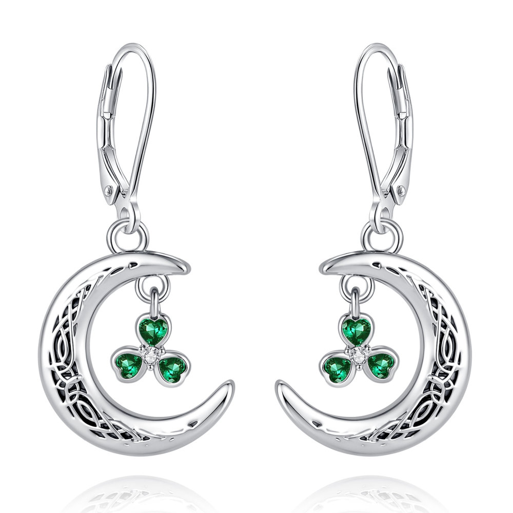 Merryshine Jewelry Celtic Crescent Shamrock Dangle Earrings