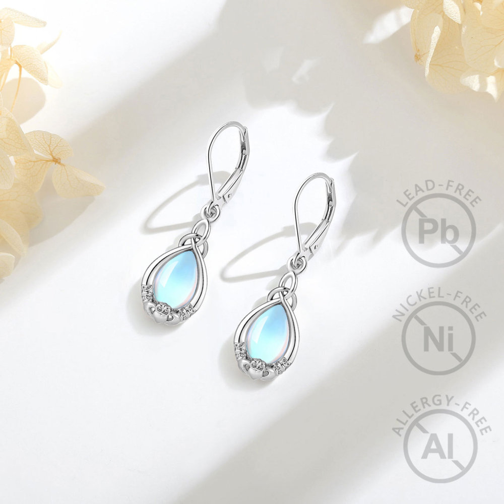 Merryshine Jewelry Celtic Claddagh Dangle Earrings with Moonstone