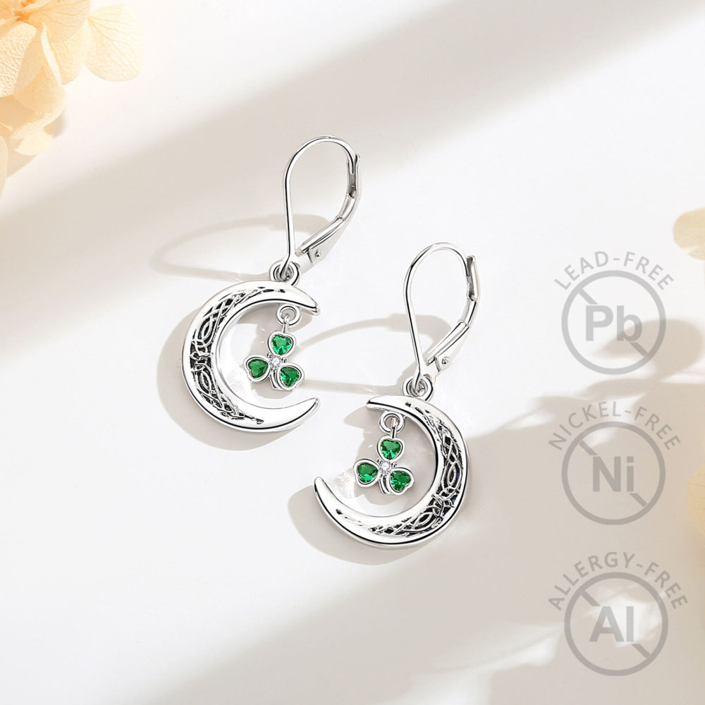 Merryshine Jewelry Celtic Crescent Shamrock Dangle Earrings