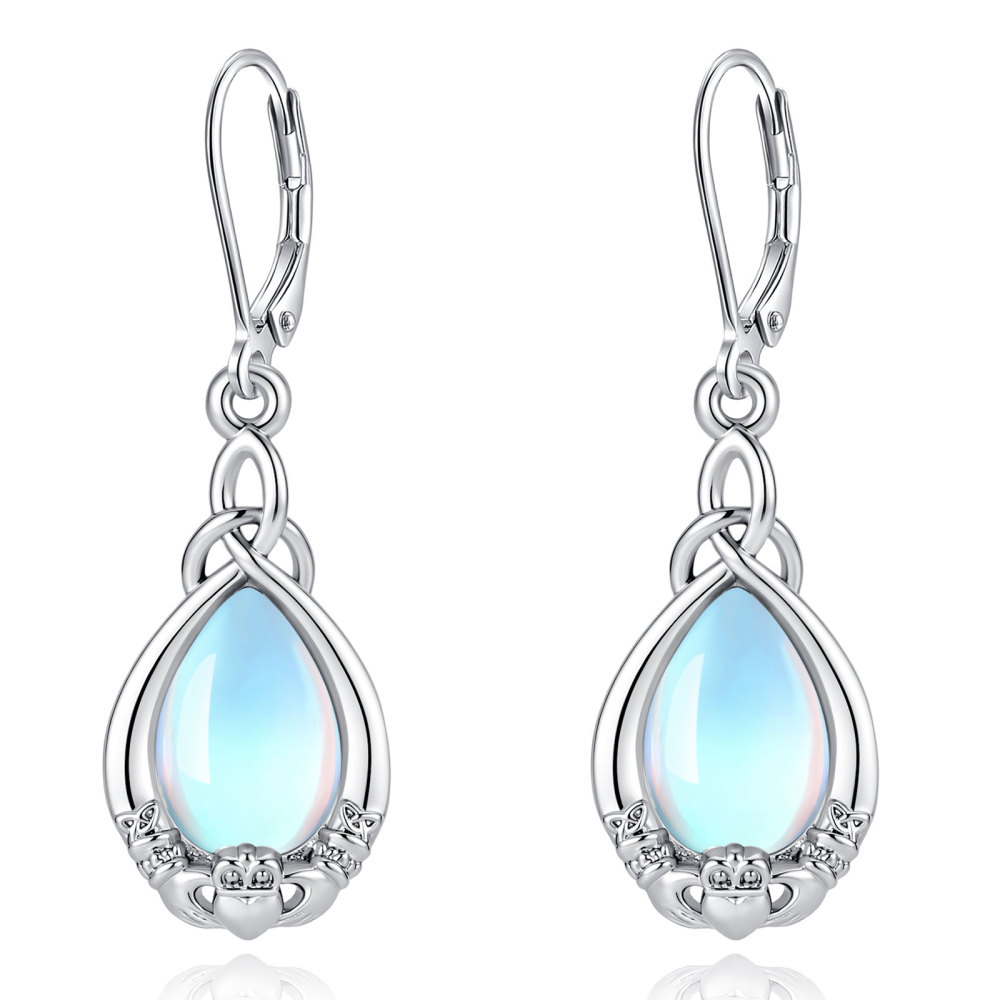 Merryshine Jewelry Celtic Claddagh Dangle Earrings with Moonstone