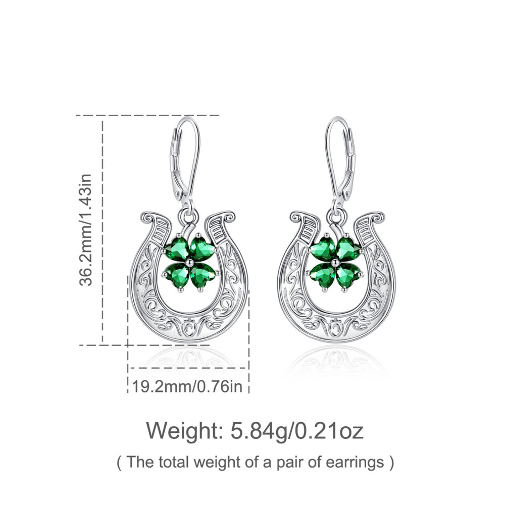 Merryshine Jewelry Green Cubic Zirconia Four-Leaf Horseshoe Earrings
