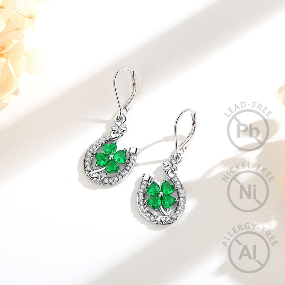 Merryshine Jewelry Horseshoe Four-Leaf Clover Dangle Earrings