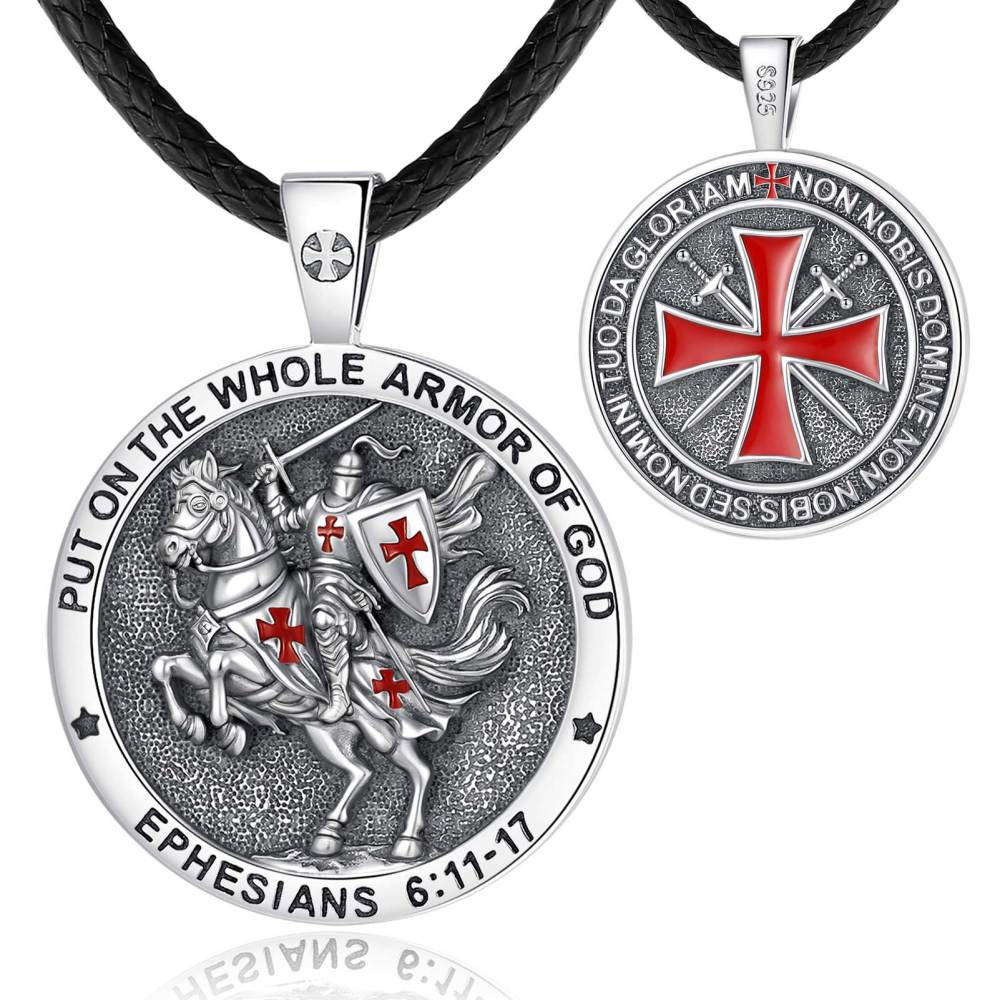 Merryshine Jewelry Double-Sided Templar Knight Round Pendant