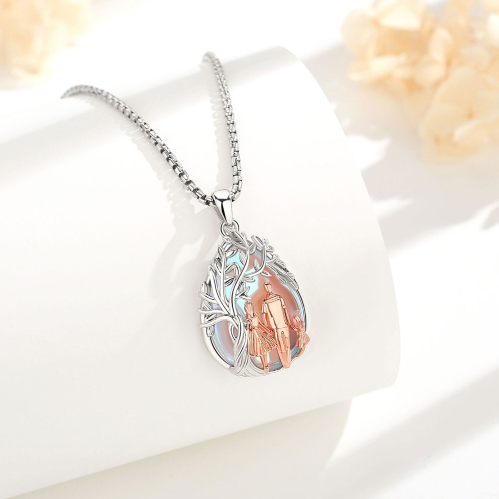 Merryshine Jewelry Three-Person Family Tree of Life Teardrop Pendant