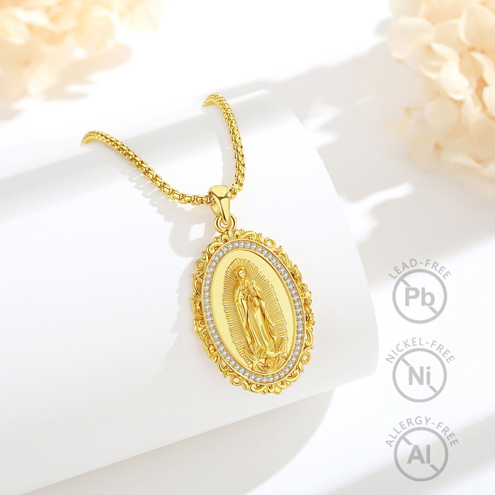 Merryshine Jewelry Double-Sided Our Lady of Guadalupe Oval Pendant