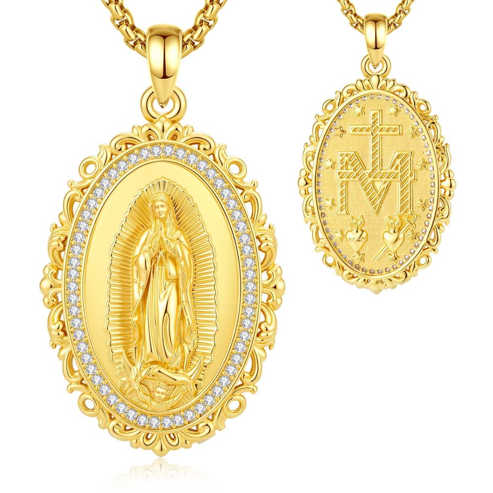 Merryshine Jewelry Double-Sided Our Lady of Guadalupe Oval Pendant