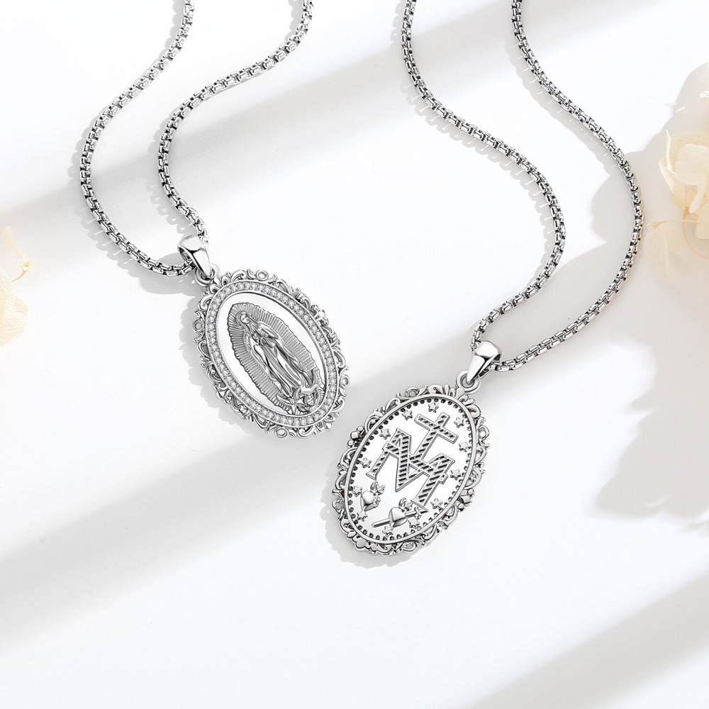 Merryshine Jewelry Rhodium Plated Our Lady of Guadalupe Oval Pendant