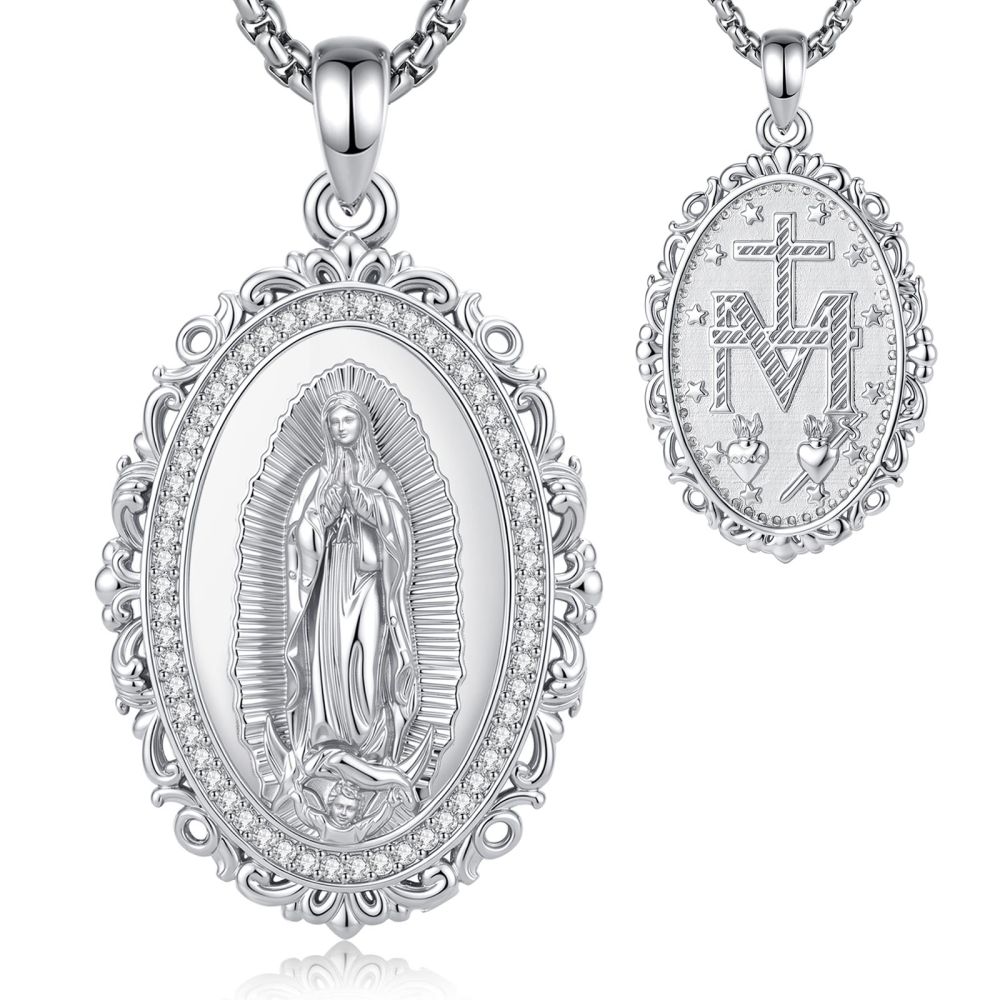Merryshine Jewelry Rhodium Plated Our Lady of Guadalupe Oval Pendant
