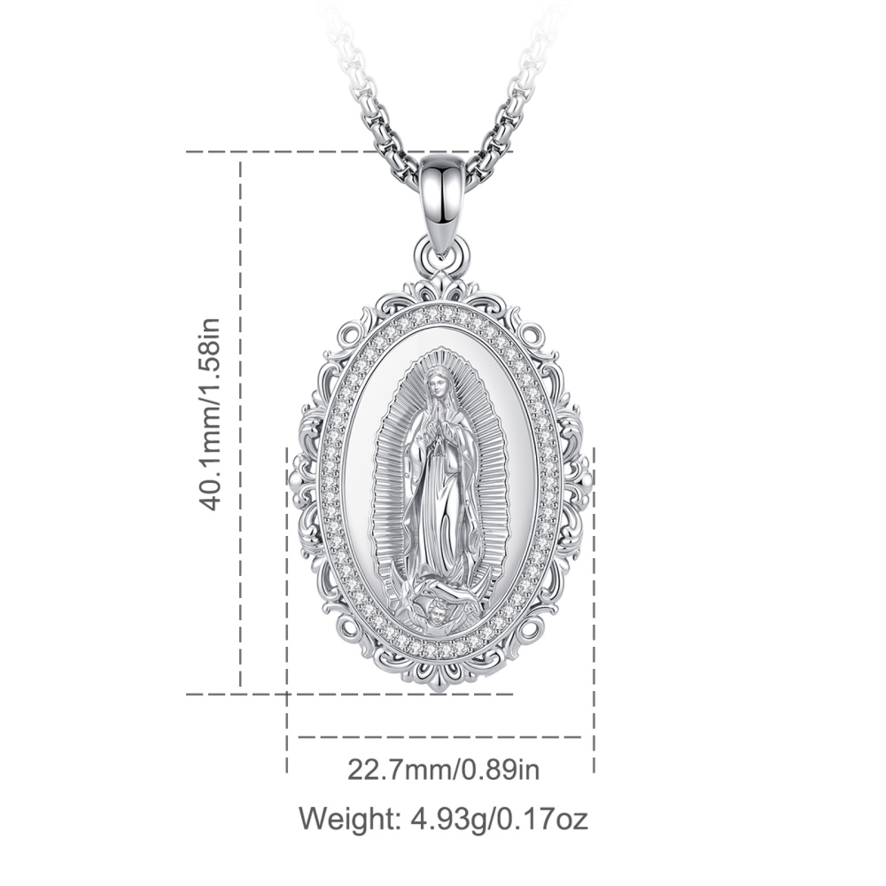 Merryshine Jewelry Rhodium Plated Our Lady of Guadalupe Oval Pendant