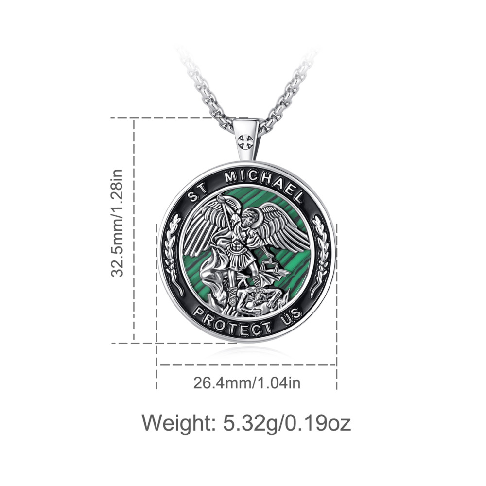 Merryshine Jewelry St.Michael Protector Medallion Pendant with Malachite