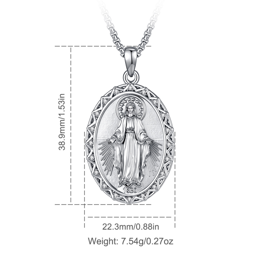 Merryshine Jewelry Rhodium Plated 1830 Miraculous Virgin Oval Pendant