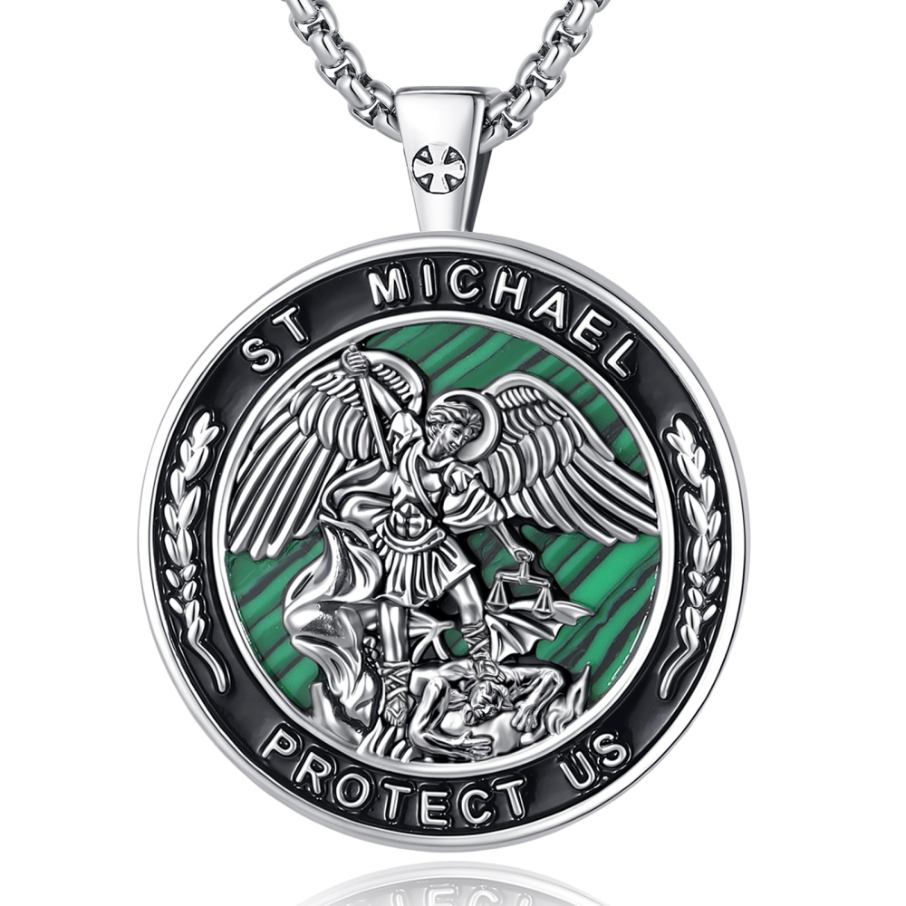 Merryshine Jewelry St.Michael Protector Medallion Pendant with Malachite
