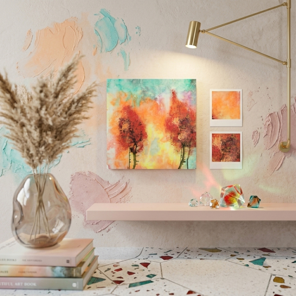 Flat Art | Blazing Maple Woods Bathed in Sunset Glow