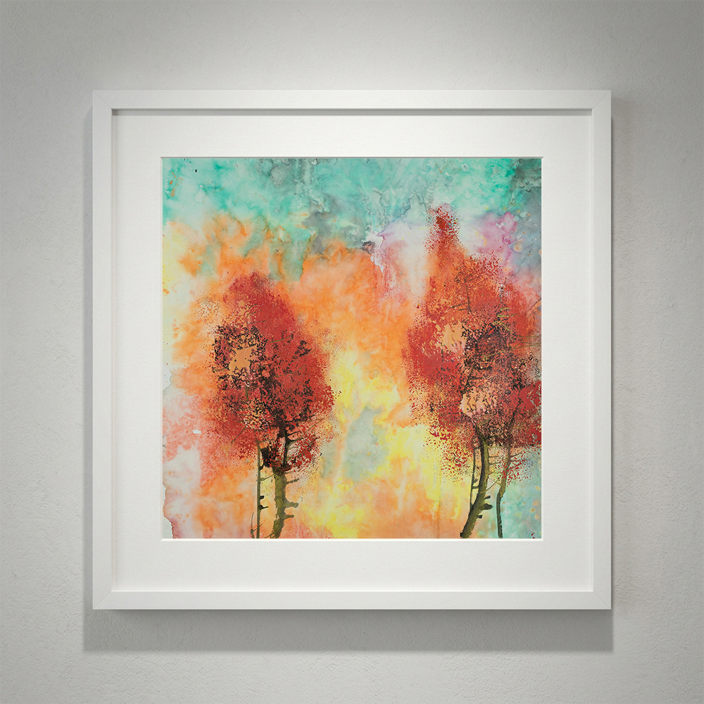 Flat Art | Blazing Maple Woods Bathed in Sunset Glow