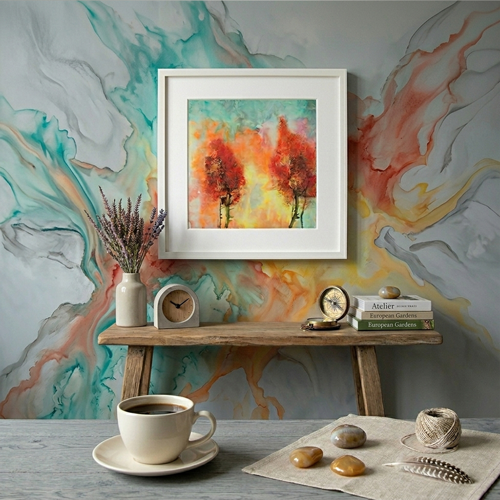Flat Art | Blazing Maple Woods Bathed in Sunset Glow