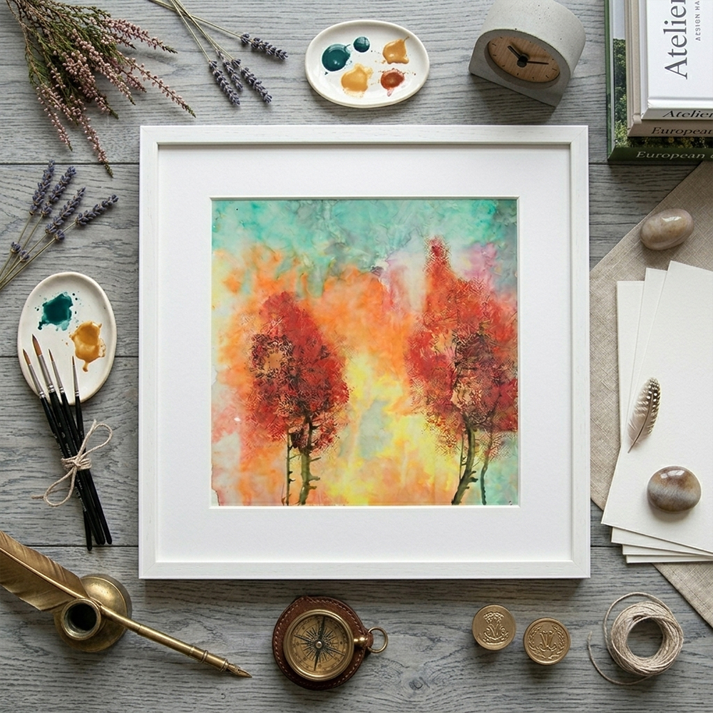 Flat Art | Blazing Maple Woods Bathed in Sunset Glow