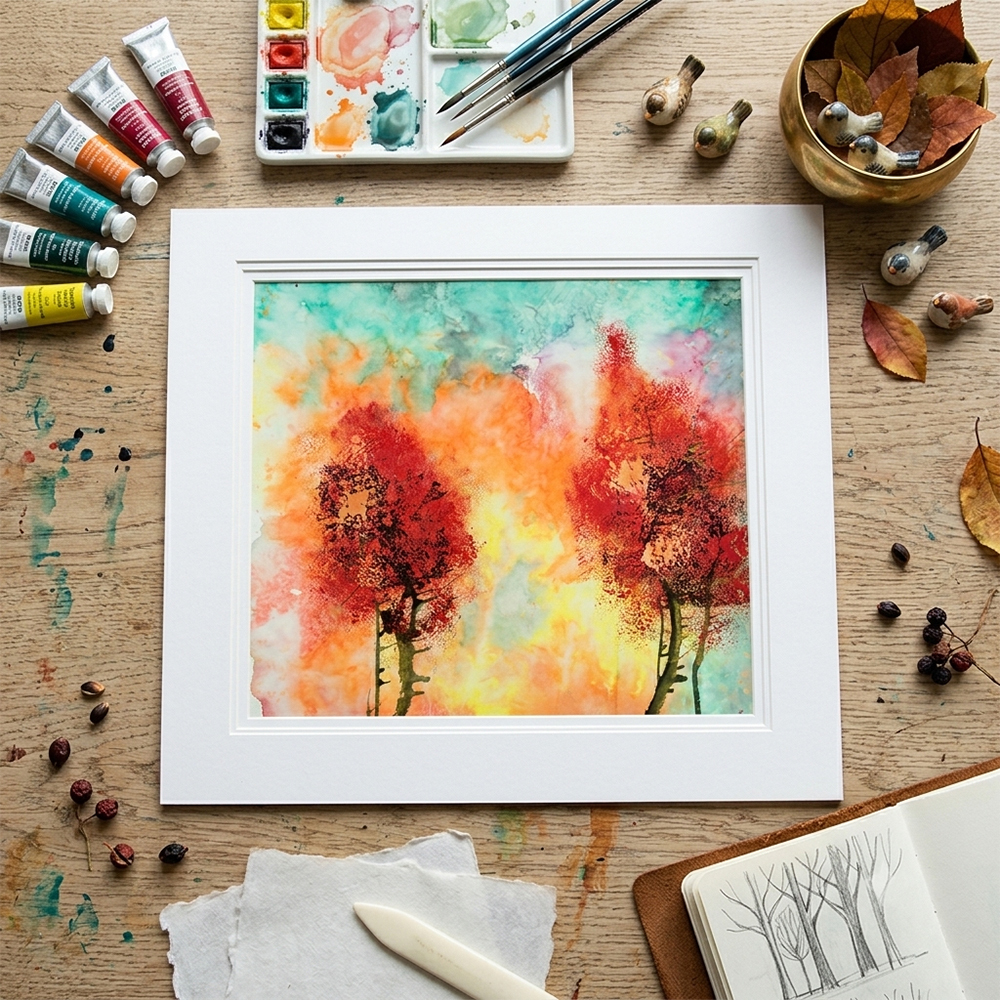 Flat Art | Blazing Maple Woods Bathed in Sunset Glow
